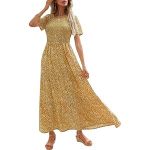 nwt!!! MAGGEER Gold Smocked Midi Dress